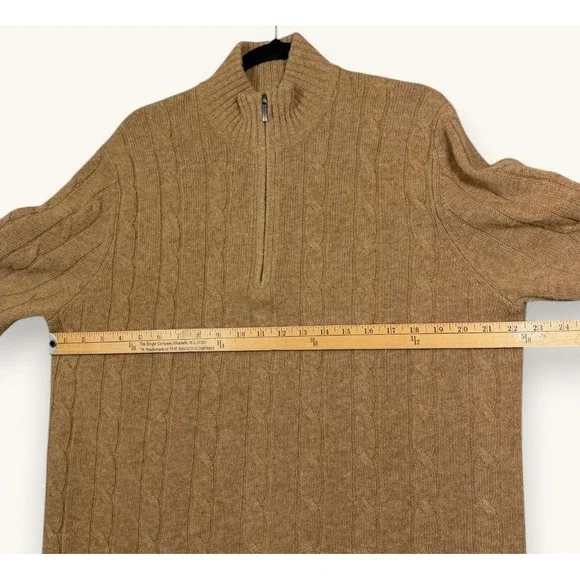 Brooks Brothers Sweater Mens L Tan Cable Knit 1/4 Zip Wool Mock Neck Pullover - Picture 6 of 9